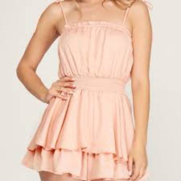 173 SHE & SKY PINKY/PEACH RUFFLE ROMPER - Picture 1 of 8